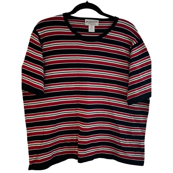 Vintage Pendleton Mercerized Cotton Stripe Tee Red white Navy-1X - Picture 1 of 5
